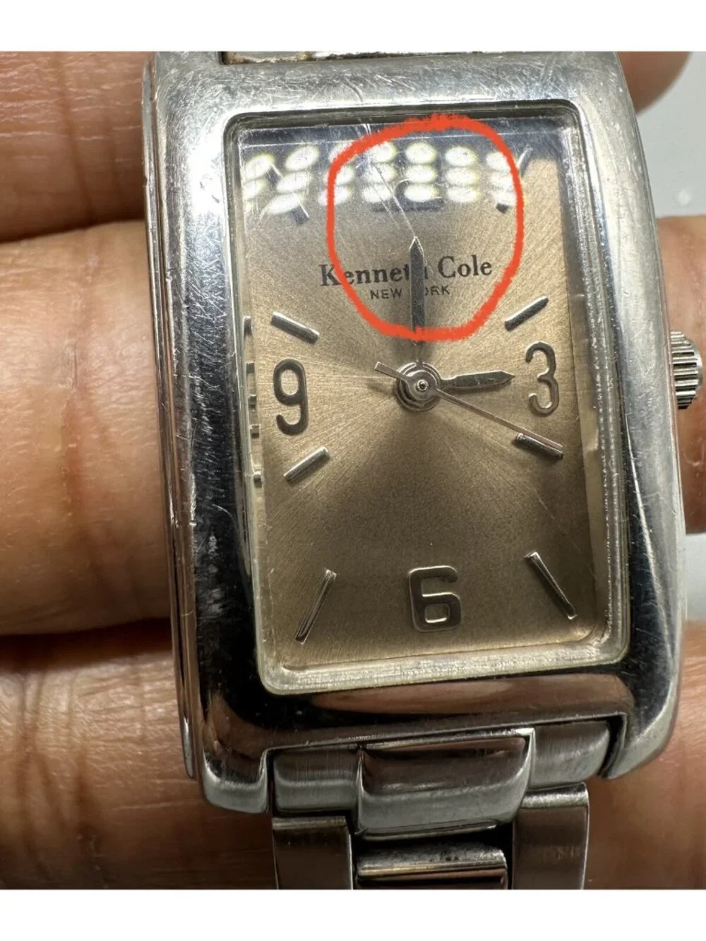 3/$30 Kenneth Cole Women Tank Watch Silver Tone Brown Dial New Battery 6.25